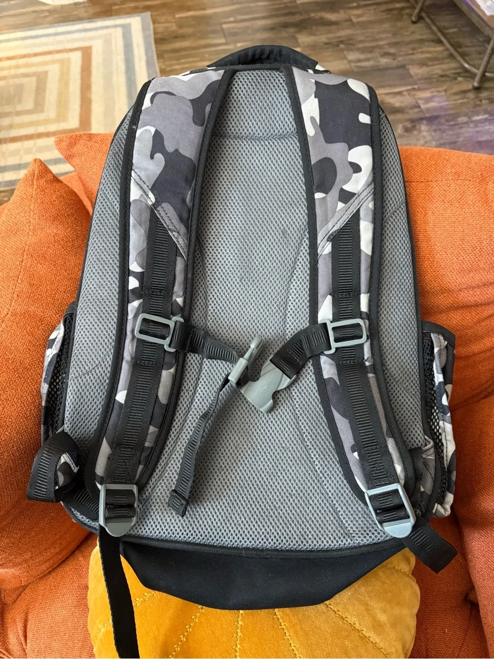 Pottery Barn Kids Grey Camo Backpack with Reflective Straps